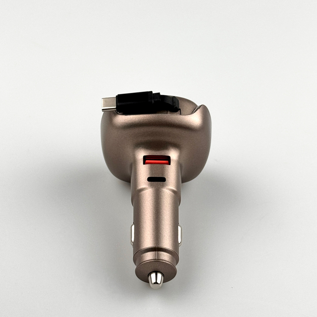 3 in 1 50W New Automatic Telescopic Line Car Charger PD Fast Charging Charger Champagne Car Charger Wholesale Customization