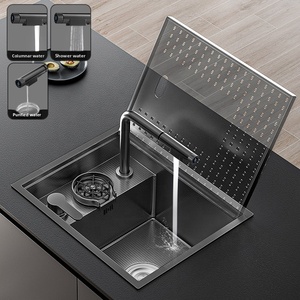 Fregadero de Preparación de Acero Inoxidable SUS304 con Nano Grabado, Barra Oculta, 45x38cm, Tapa Abatible, Enjuagador de Vasos Oculto, Doble Drenaje, OEM Personalizado - Product Image 2