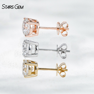 Boucles d'oreilles clous en diamant de laboratoire Starsgem, or massif 10K plaqué rhodium, 0,3-2,0 carats par paire, taille brillant, solitaire classique - Product Image 3