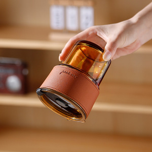 Bán Buôn Giá 400Ml Màu Xám Hổ Phách Thủy Tinh Cốc Soda Nước Giải Khát Da Tay Áo Cốc Cà Phê Với Nắp Và Rơm Bảo Vệ - Product Image 4