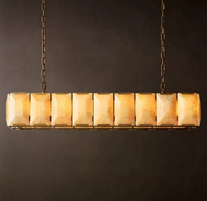 Lustre rectangulaire moderne en marbre et métal, lampe Harlow en calcite pour salle à manger et îlot de cuisine - Product Image 1