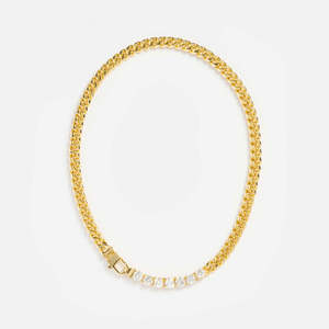 Gold Plated Zircon Cuban Link Chain Necklace Trendy Hip Hop Jewelry for Women Party Daily Wear - Product Image 3