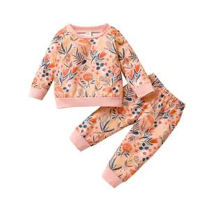 Hot Sale Print Langarm Top und Hosen Infant Baby Boy Girls Kleidung Set