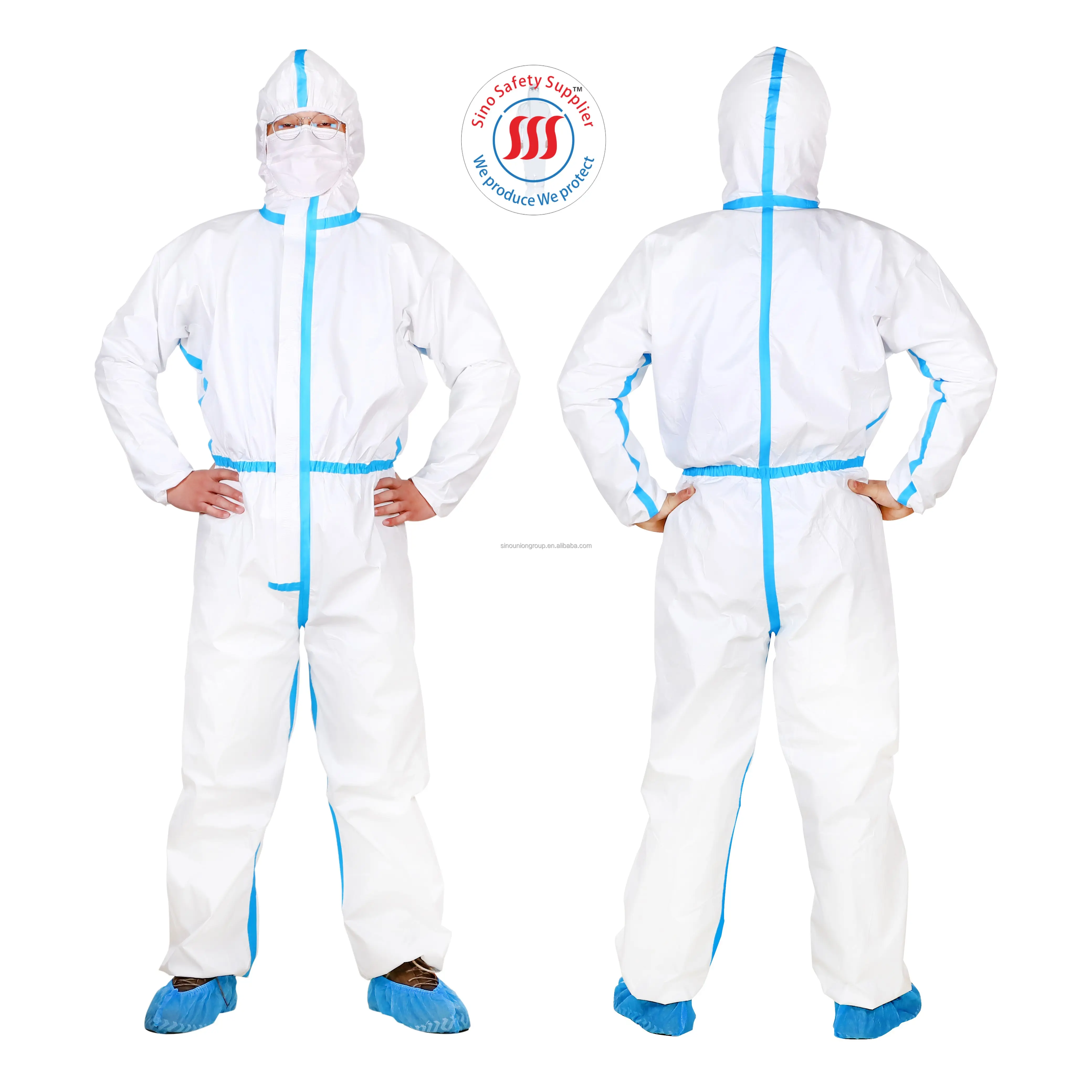 white taped CE Certified Waterproof Safety body Protective surgical Non Woven fabric Asbestos Removal Disposable coverall