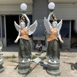 2023新しい手彫り大理石の天使像ハンドヘルドランプ像販売