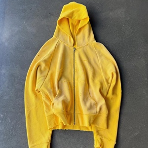 Heavyweight 400GSM Premium Waffle Knit Thermal Cotton <strong>Blank</strong> Cropped <strong>Boxy</strong> Fit Zip up <strong>Hoodies</strong> for Men - Product Image 3