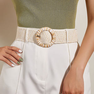 <span class=keywords><strong>Cintura</strong></span> da <span class=keywords><strong>donna</strong></span> in stile stile stile ampia e <span class=keywords><strong>Beige</strong></span> con fibbia rotonda Skinny in rafia elasticizzata <span class=keywords><strong>cintura</strong></span> da <span class=keywords><strong>donna</strong></span> elegante con tessuto elastico in paglia - Product Image 2