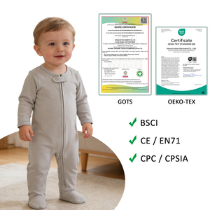 Pijamas Enterizos de Manga Larga para Bebé y Niño Pequeño con Pies y Cremallera de Dos Vías, Antideslizantes, 100% Algodón Orgánico - Product Image 2