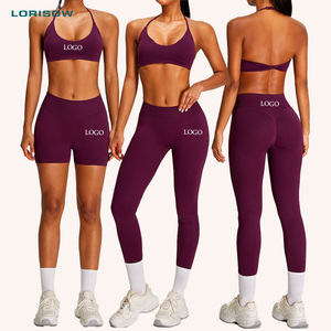 LORISOW Set Yoga Donna Senza Cuciture in Spandex/Nylon ad Alta Elasticità, Completo Sportivo <span class=keywords><strong>Aderente</strong></span> con Reggiseno per Corsa e Fitness - Product Image 1