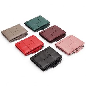Portefeuille court en cuir véritable à motif tissé imitation, mini porte-monnaie à fermeture éclair pour cartes et billets - Product Image 6