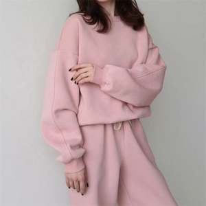 Wholesale Fall Custom Oversize Fleece Cozy Women Crewneck <b>Jumper</b> Sweatpants Tracksuits Sweat Suit Set - Product Image 2