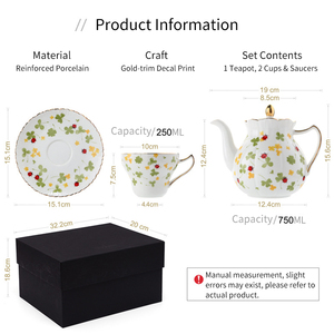 Ceramic <b>Tea</b> <b>Set</b> - Four Leaf Clover Teapot with 2 Cups and Saucers - Product Image 6
