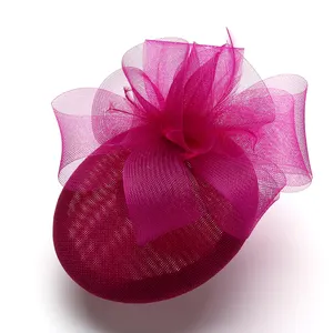 Bonnet à voile de couleur Rose pour femmes, breloque, Noble, pour Cocktail, fête de thé, église, couvre-chef, nœud