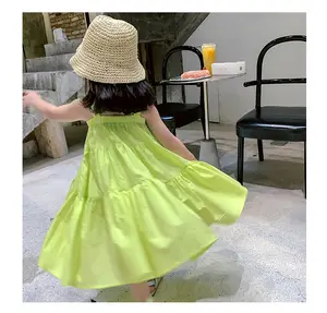 Fashion 2024 Summer Fall Beautiful Model Boutique Solid Color Kids Clothing Dresses