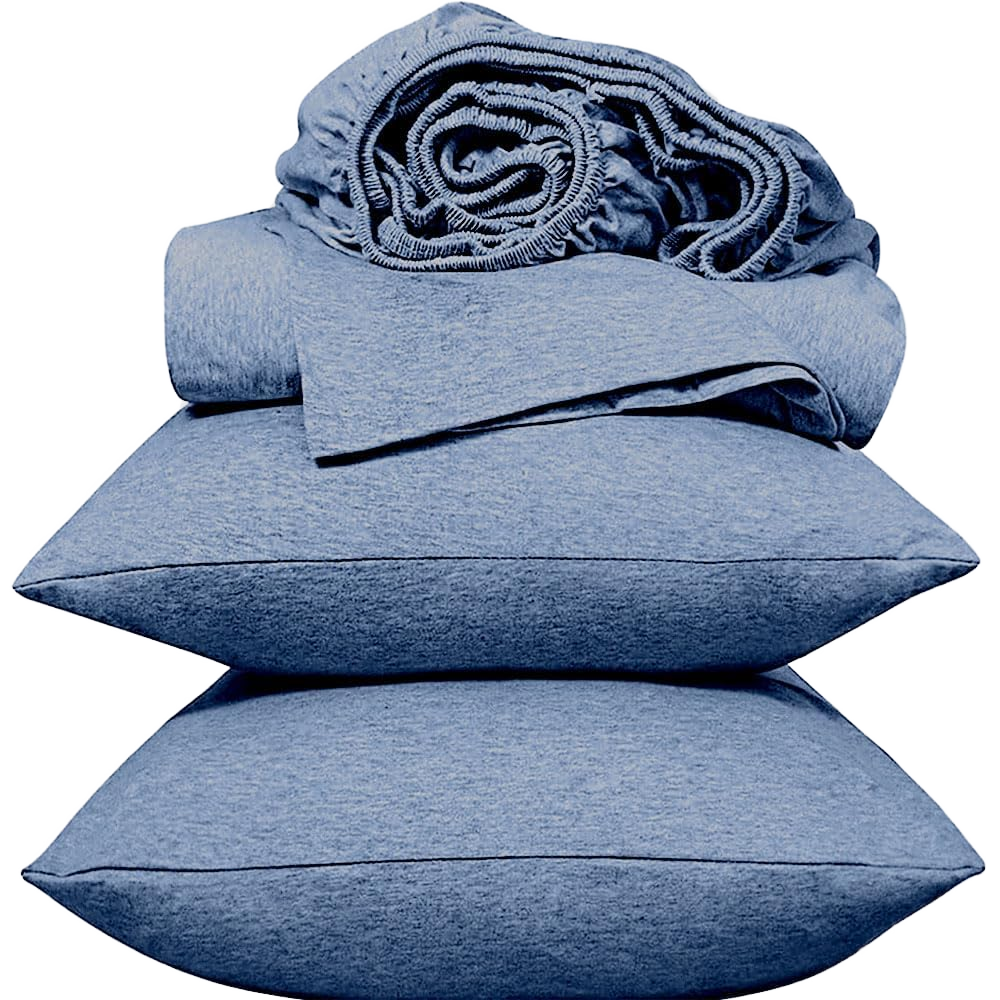 100% Organic Cotton Heather Knit Jersey Sheet Set Queen Size Aquarius Blue Super Soft Stretchy T-Shirt Comfort