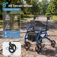 Déambulateur avec siège, roues pivotantes à 360°, frein de sécurité, pliable, capacité de 350 lb, déambulateur à 4 roues réglable pour personnes âgées