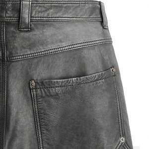 Pantalon en cuir délavé style streetwear pour homme, coupe décontractée taille haute ample et baggy - Product Image 5