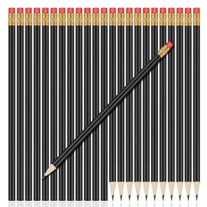 Lot de crayons ronds HUA pour l'école, le dessin et le croquis, crayons en bois graphite HB avec gommes sur le dessus, dureté 2B, matériau en bois noir - Product Image 1