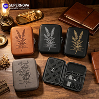 Étui de voyage en similicuir gravable au laser, personnalisable avec logo, cadeau d'entreprise, sac portable en cuir PU et EVA pour organiseur de câbles