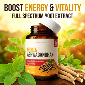 Complément alimentaire <span class=keywords><strong>Ashwagandha</strong></span> KSM-66 biologique, 30 capsules, certifié GMP, HACCP, QS, ISO, soulagement naturel du stress, soutien au sommeil, pour adultes - Product Image 1