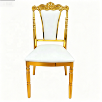 Chaise vintage en acier doré avec assise en cuir blanc, mobilier de luxe pour événements