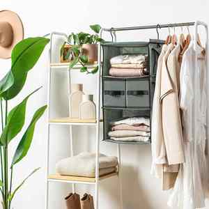 3-Shelf Collapsible Hanging Closet Organizer Space-Saving Fabric Storage for Clothes and <b>Shoes</b> - Product Image 5