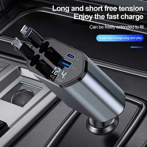 Cargador de Coche Retráctil 4 en 1 de Carga Súper Rápida de 120W con Función PD, Pantalla de Voltaje y Cable OVP para Auriculares, Cámaras y Samsung - Product Image 3
