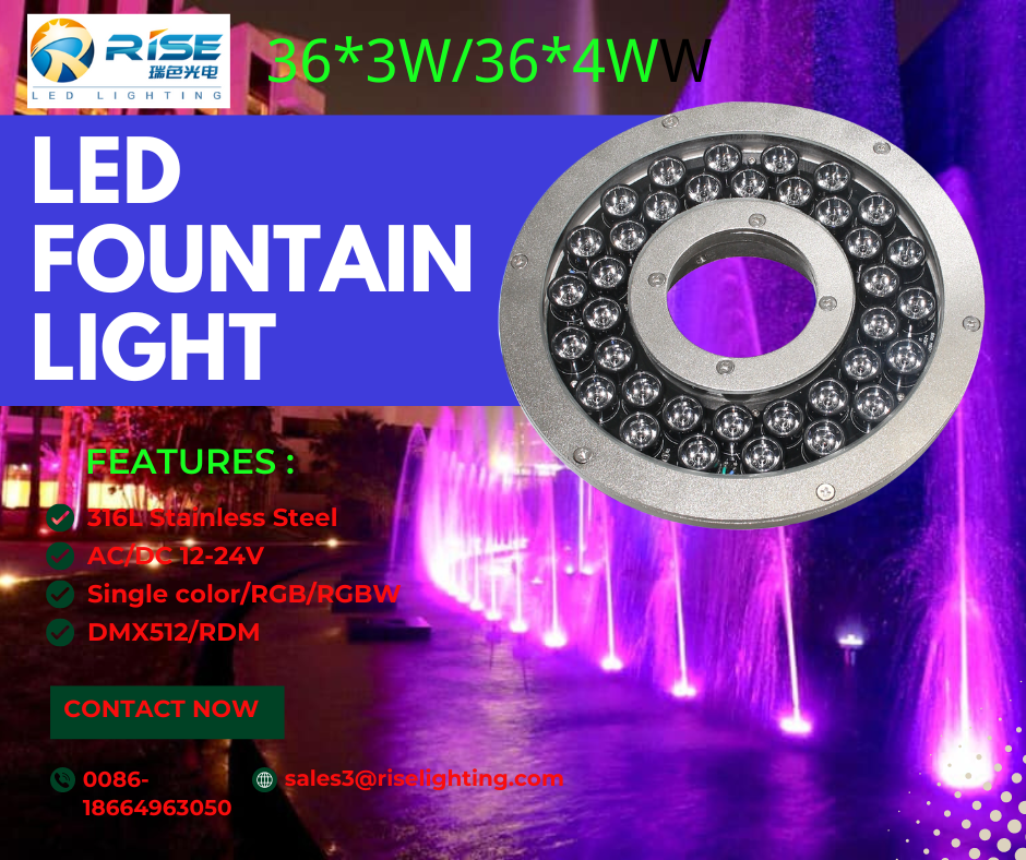 144W 24V IP68 RGBW Underwater LED Lamp 80mm Diameter 316L Stainless Steel Dimmable Landscape Fountain Lighting