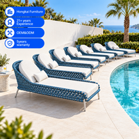 Chaise longue d'extérieur en corde tressée avec coussin pour piscine, hôtel, complexe hôtelier