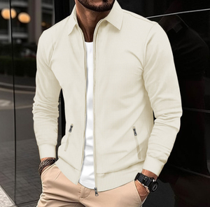 Cardigan <span class=keywords><strong>Elegante</strong></span> da <span class=keywords><strong>Uomo</strong></span> Slim Fit con Colletto Rovesciato, Tasca con Zip e Maniche Lunghe in Tessuto Waffle - Product Image 4