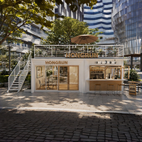 Kiosques alimentaires modulaires en conteneurs, structures préfabriquées pour bars et restaurants, et magasins de détail à ossature métallique avec cuisines.