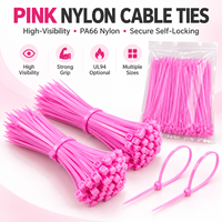 Attaches zippées en plastique rose UL94V-2 ignifuges 200-300 mm, multi-usages, pour identification industrielle et gestion des câbles, autobloquantes