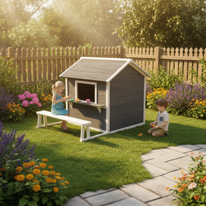 Houten speelhuisje voor kinderen voor in de tuin, met bankje - Product Image 4