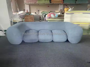 Sofá Comercial Curvo, Cómodo Sofá Intermede de Tela Azul Terciopelo, Sofá de 3 Plazas - Product Image 5