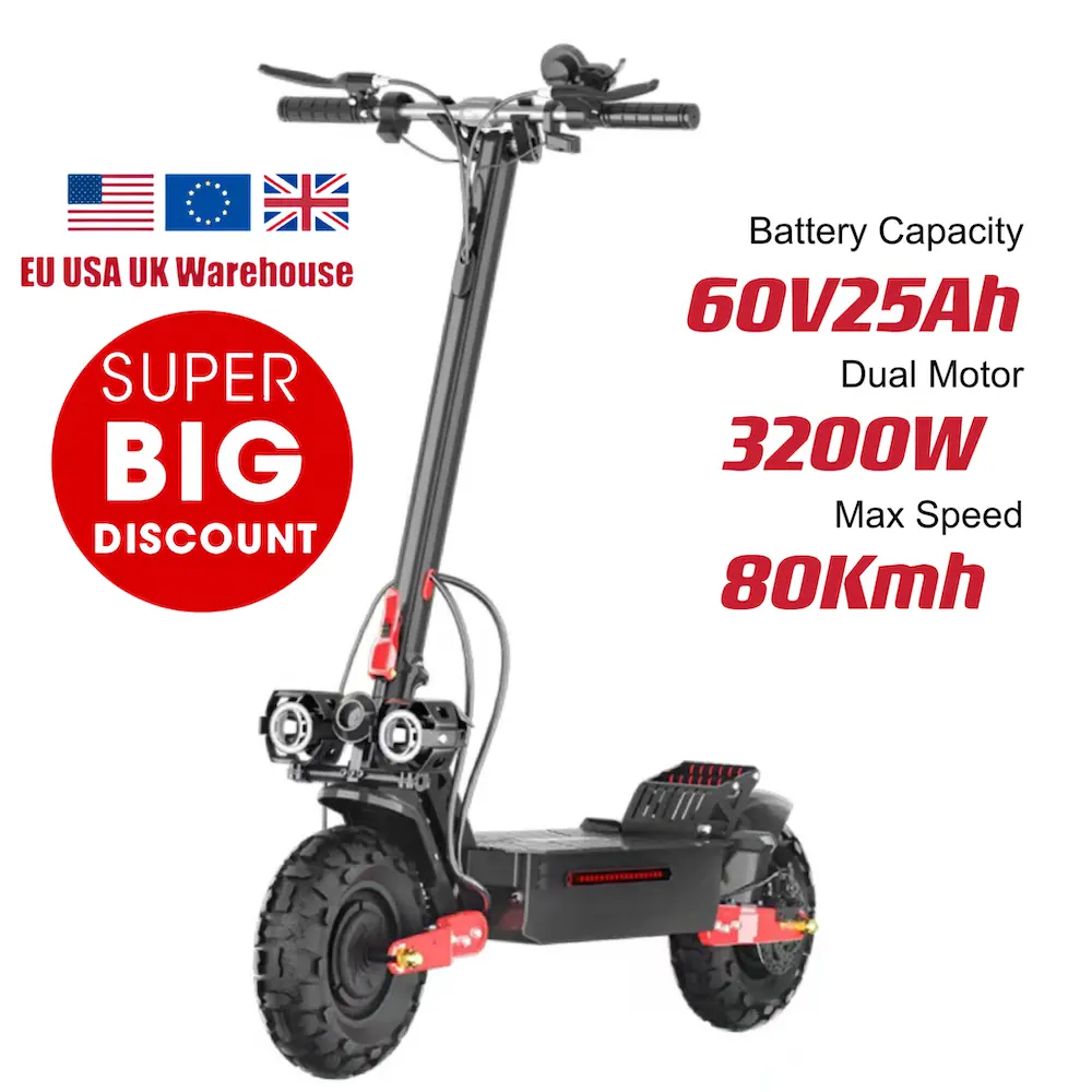 Escooter Eletr 80 км/ч, Электрический скутер с большим колесом 60 В, 3200 Вт, внедорожный двухмоторный Электрический скутер для взрослых с сиденьем
