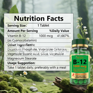 Oem bán buôn 1000mcg tự nhiên Vitamin B12 máy tính bảng não tăng căng thẳng cứu trợ nootropic bổ sung - Product Image 5