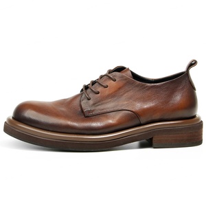 Chaussures de ville pour hommes de style britannique, rétro, polies à la main, effet vieilli, patchwork, plateforme, semelle épaisse, à enfiler, imperméables - Product Image 5
