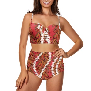 Với áo tắm Pad ngực và quần bơi eo cao pikake Lei Hawaii in theo yêu cầu Áo tắm Bikini Hai Mảnh - Product Image 5