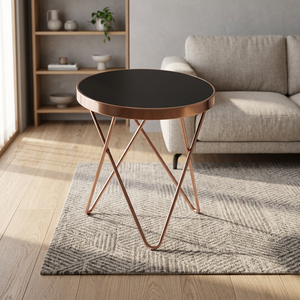 Mesa Auxiliar de Diseño Moderno en Cobre Rojo con Cubierta de Vidrio Templado Negro Impreso, Modelo SCE TB-403, Mueble para Sala de Estar - Product Image 3