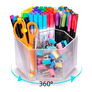 Aangepaste Desktop Organisatie Acryl Bureau Organizer 360 Roterende Heldere Acryl Potlood Houder Voor Bureau Esthetische Schoolbenodigdheden