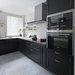 Meubles de cuisine modernes, ensemble complet, série noire, PVC, rangement classique, armoire brillante avec tous les accessoires - Product Image 2