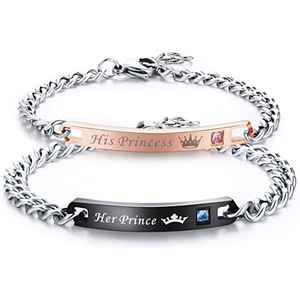 Personalizzato 2 pezzi in acciaio inossidabile placcato oro regolabile lui e lei bracciali coppia coppia set corona coppia distanza braccialetto - Product Image 4