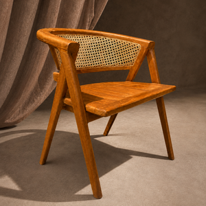 Fauteuil moderne en bois et rotin tressé, mobilier d'intérieur pour salon, hôtel, appartement, extérieur, villa - Product Image 6