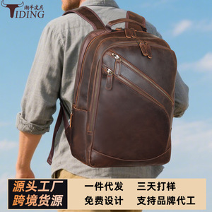 Tiding Genuine Leather 15.6-inch Laptop <b>Backpack</b> Men Durable Travel <b>Backpack</b> - Product Image 4