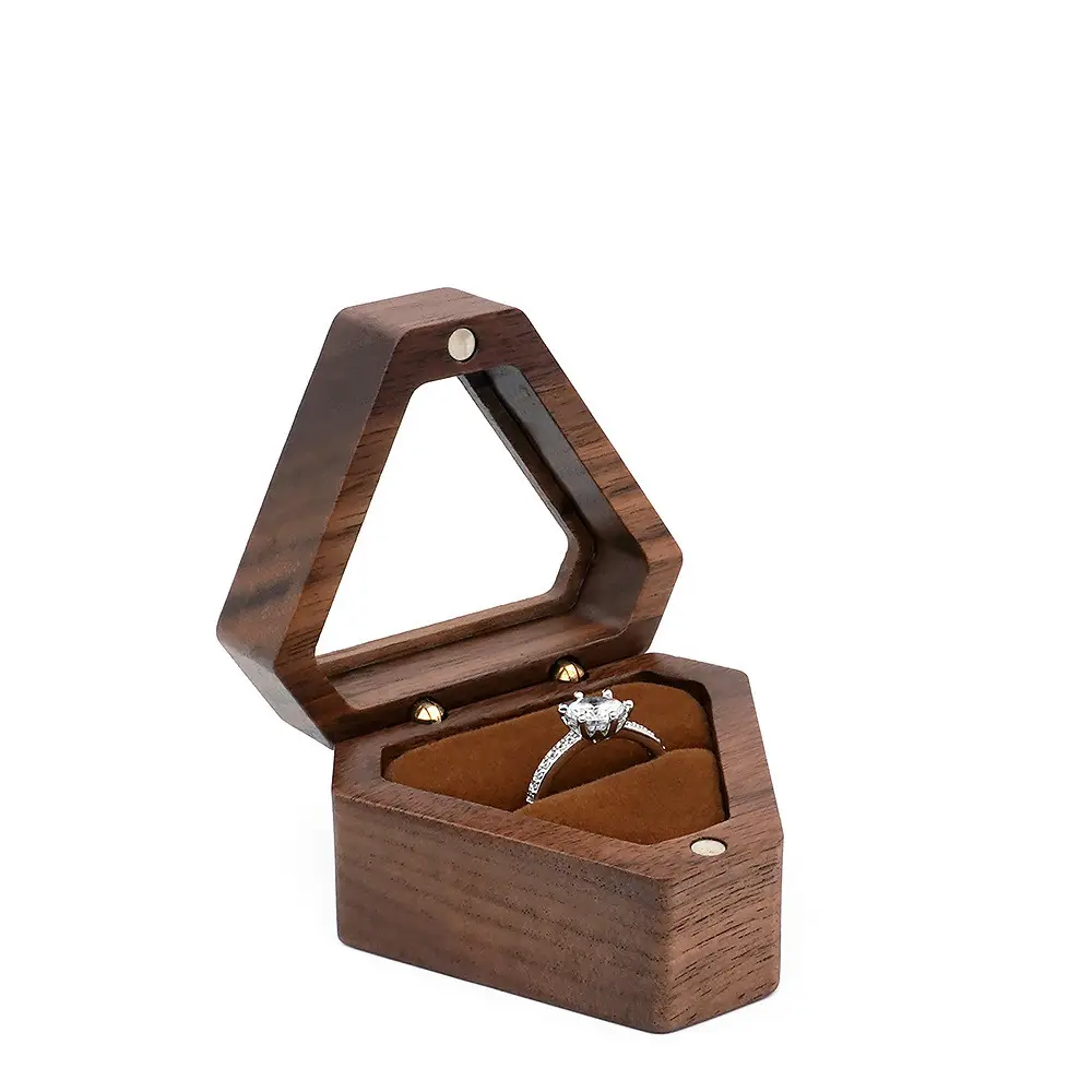 Diamant form Vorschlag Holz Ring Box Massivholz Fenster Schmucks cha tulle Tragbare Anhänger Box