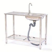 Évier de cuisine portable en acier inoxydable à cuve unique, lavabo de jardin extérieur autoportant avec étagère de rangement pour produits de nettoyage