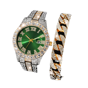 SL68 Bộ đồng hồ với Bộ Vòng đeo tay Cuba di orologi con bracciale cubano Bling hip hop quarzo Diamante orologi uomini - Product Image 1