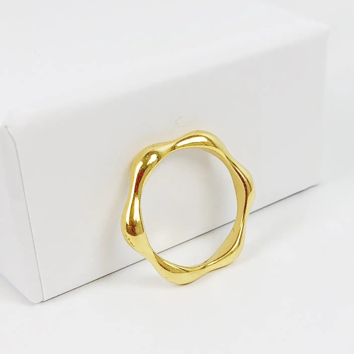 Bijoux en acier inoxydable sans ternir, anneaux empilables abstraits à bande fine géométrique en or