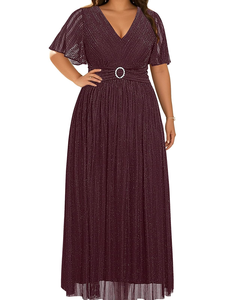 Vestido de satén elegante de verano para mujer, talla grande, formal, informal, con cuello en V, manga corta y bloques de color - Product Image 2