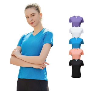<span class=keywords><strong>T</strong></span>-<span class=keywords><strong>shirt</strong></span> respirant en polyester pour <span class=keywords><strong>femme</strong></span> à séchage rapide de qualité fine col rond pour voyage <span class=keywords><strong>randonnée</strong></span> Yoga haut de yoga personnalisé - Product Image 2